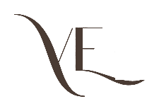 VE monogram in cocoa on white